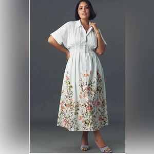 XL, Anthropologie Exquise Tobie Button-Front Pleated Midi Shirt Dress